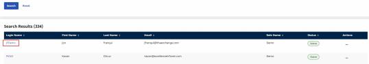 Partial image of Search Users results with Login Name highlighted